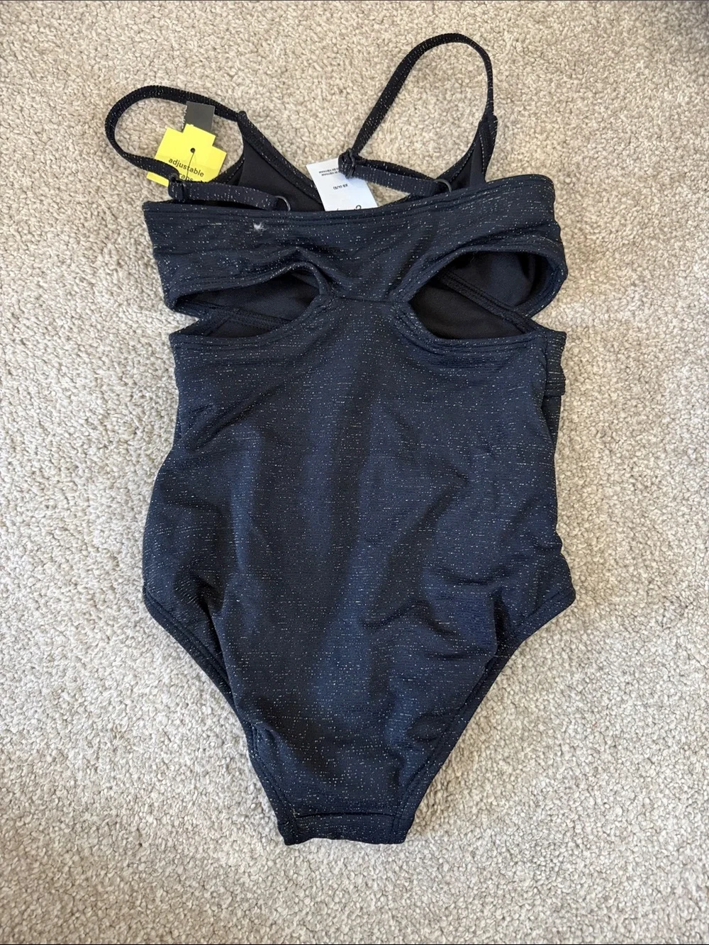 NWT Girls Black Sparkle One-Piece Swimsuit with cutout size Xs 4/5